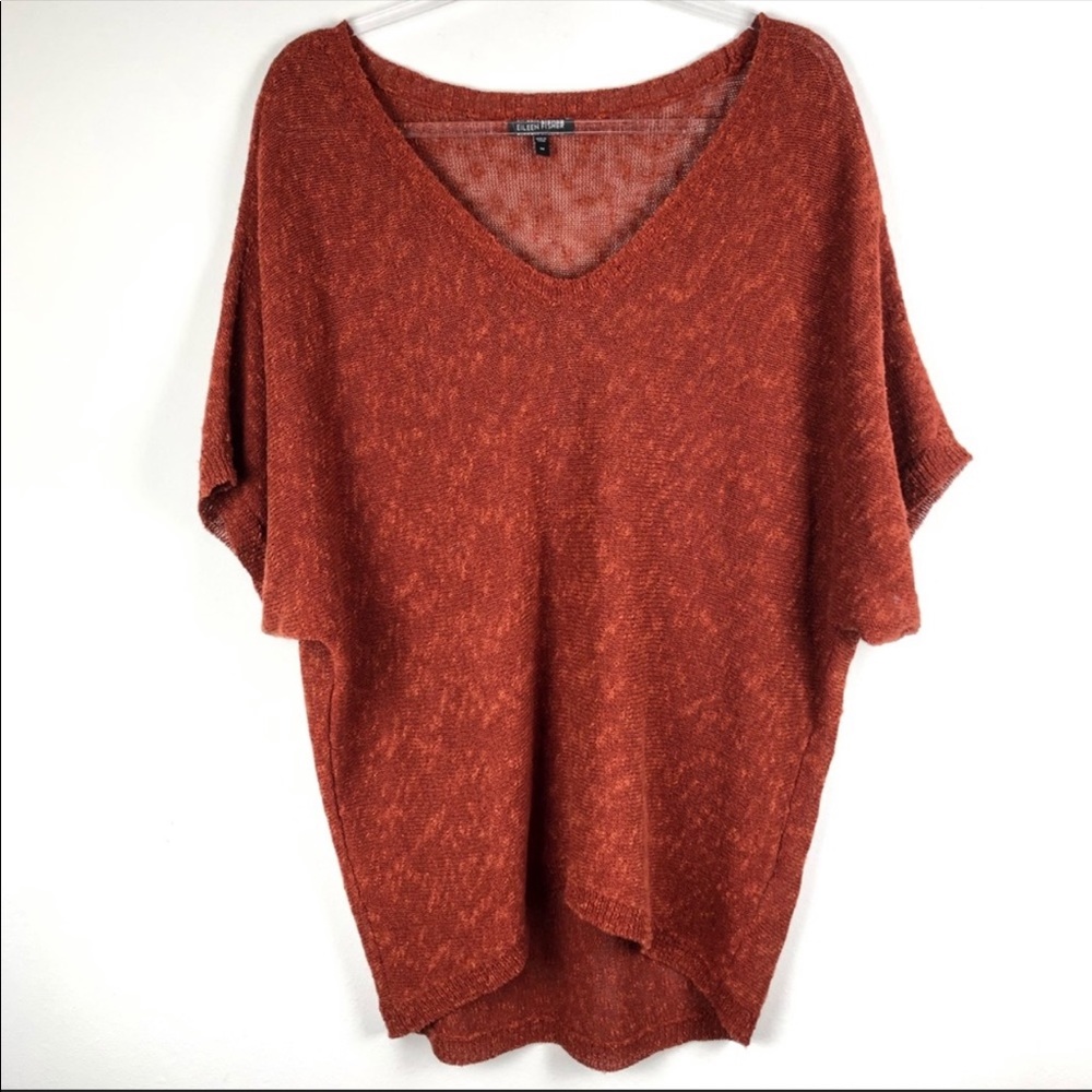 Eileen Fisher v neck linen blend top